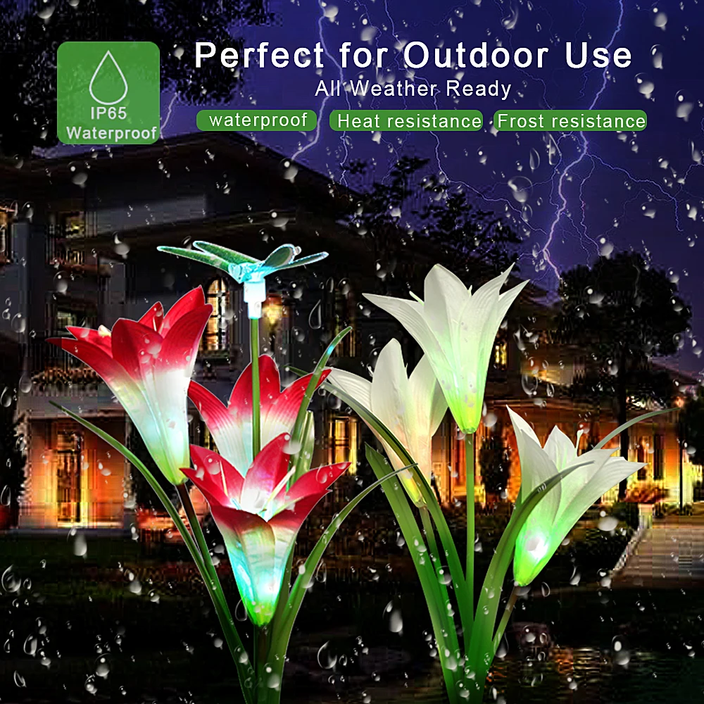 

2 Pack Solar Street Path Light Outdoor Lighting Waterproof Garden Butterfly/Dragonfly Flower Stake Lamp 7Color Christmas Wedding