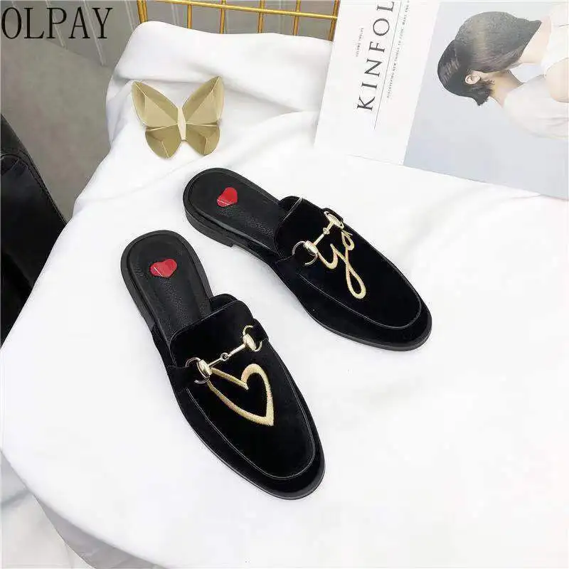 

Women's Slippers 2019 New Flat Bottom Half-pack Slippers with No Back and Outer Packing Head Slippers