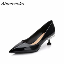 Abramenko/женские туфли-лодочки на высоком каблуке со стразами кожаные туфли с острым носком свадебные женские туфли с закрытым носком 3 цвета, большие размеры 42