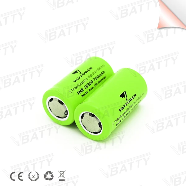 Vbatty для Vappower IMR 18350 литий-ионная батарея 750mah 15A 3,7 V аккумуляторная батарея с высоким потоком с плоским верхом 3,7 V мощность(1 шт./лот