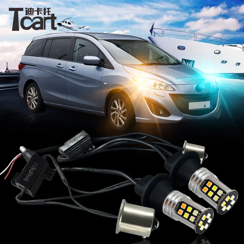 

Tcart 2X Auto Led Bulbs Car DRL Daytime Running Light Night DRL Yellow Turn Signals Lamp PY21W BAU15S 1156 For Mazda 5 2011-2017