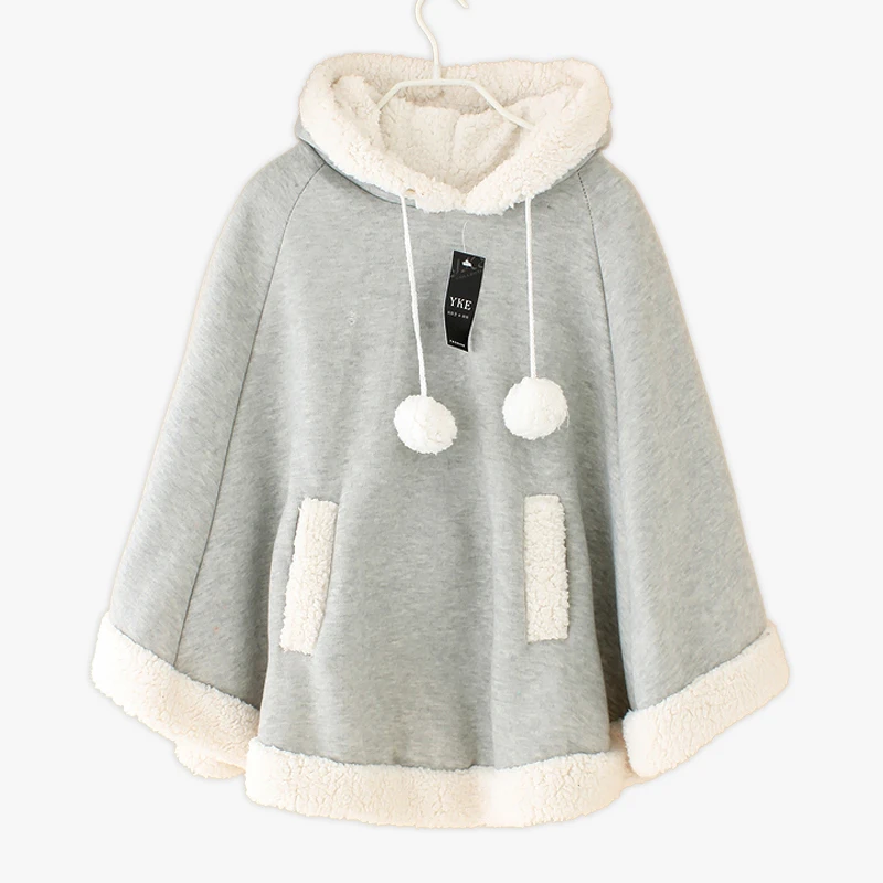 

Fashion Korea Japanese Kawaii Shawl Coat Women Top Cashmere Pullover Solid Color Loose Cloak Jacket Women 2018 Autumn Winter New
