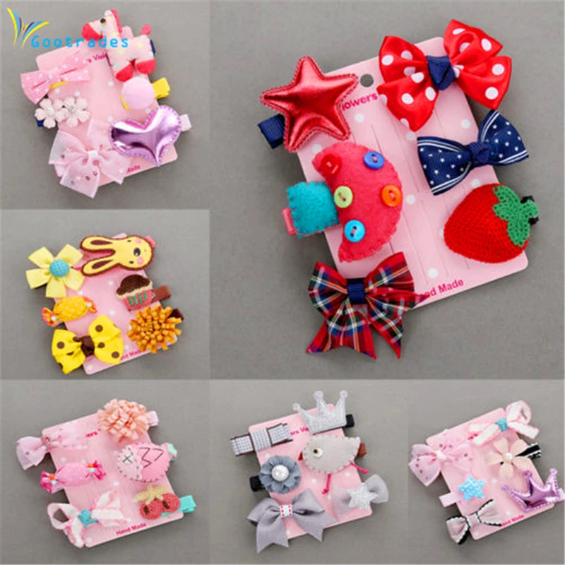 

1 Set = 6PCS New Kids Children Accessories Hairpins Barrettes Baby Fabric Bow Flower Headwear Hair clips Girls Headdress