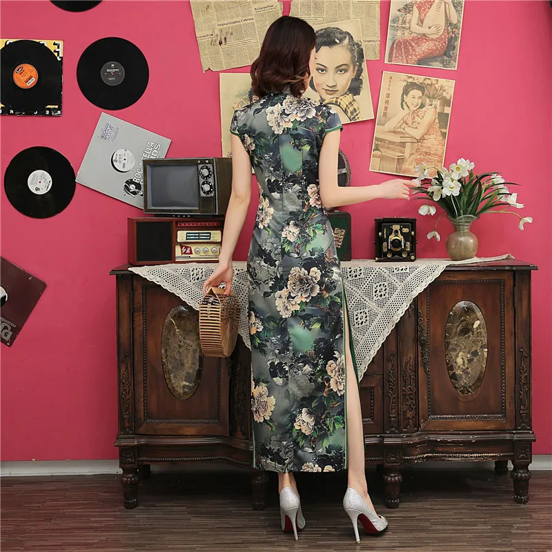 Красное китайское традиционное длинное платье летнее Qipao большого размера с