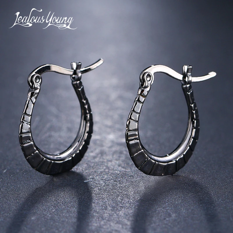 

2018 New Ethnic Black Hoop Earrings For Women Bohemian Stainless Steel Hoops Gold Color brinco Indian Jewelry bijoux AE592