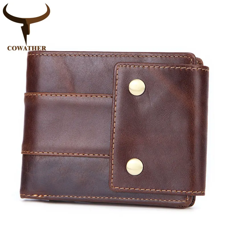 

COWATHER 2019 top cow genuine Leather wallet men business high quality men wallet short style purse carteira M9120 free shipping