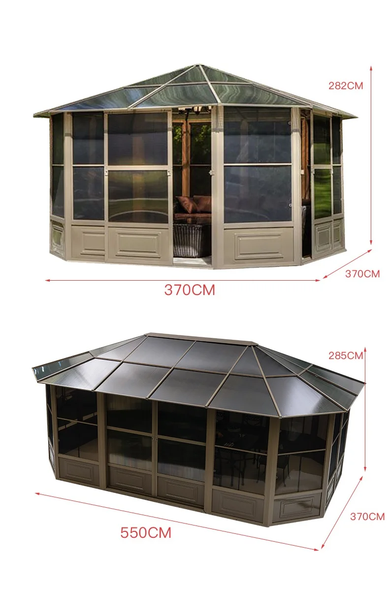 Sunroom с поликарбонатной крышей пик высотой 275 см/окна сетки экран/задний двор уличный садовый павильон