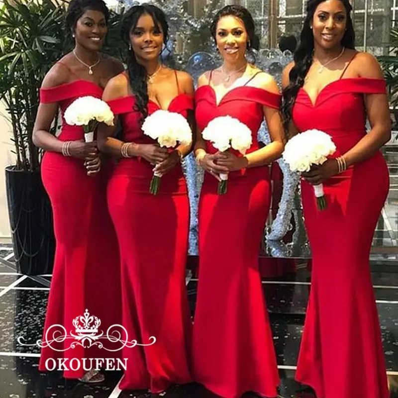 Красные длинные платья подружки невесты для женщин, сексуальные спагетти ремень с открытыми плечами, платье подружки невесты, вечерние платья, vestido madrinha