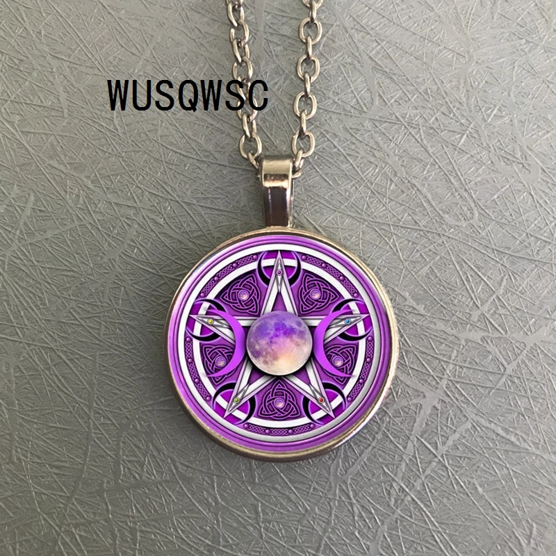 WUSQWSC фиолетовый Шарм Тройная Луна кулон богини пентаграмма Wicca защита