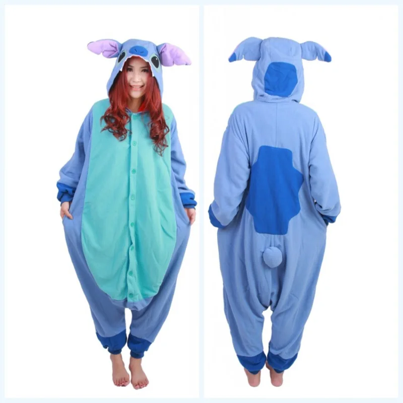 New Fleece Cute Anime Adults Animal Lilo Stitch Pajamas Onesie For Men ...