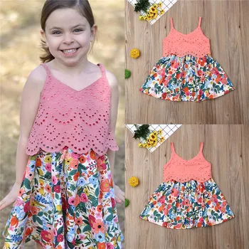 

2019 Summer Lace Patchwork Party Floral Sleeveless Princess Sundress Outfits Costume Clothing Toddler Kid Child Baby Girl Dress