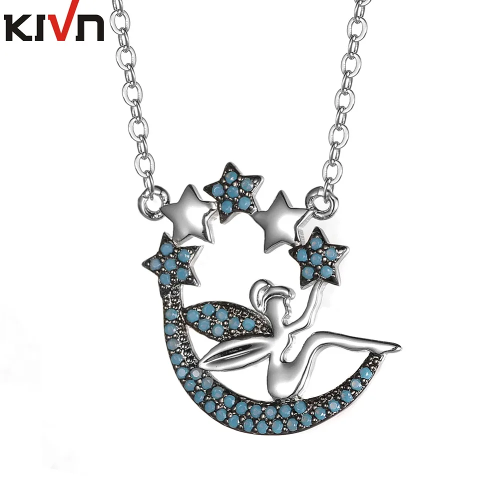 

KIVN Fashion Jewelry Blue Ballerina Fairy Moon Star Cubic Zirconia Womens Girls Bridal Wedding Pendant Necklaces Birthday Gifts
