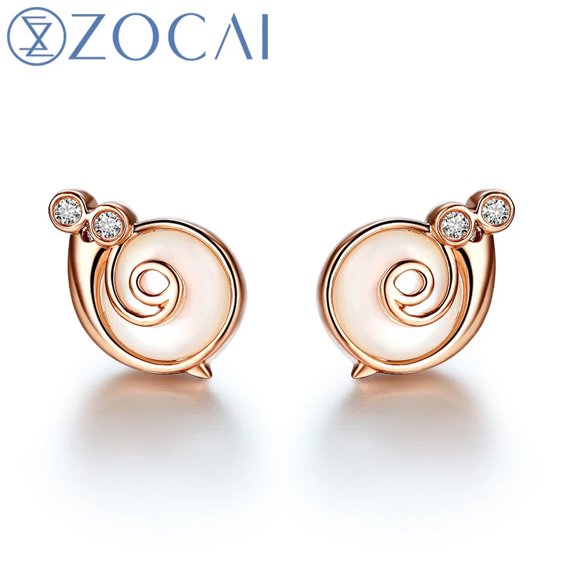 

ZOCAI Design Earrings The Little Snail Real 0.03 CT Diamond Stud Earrings 18K Rose Gold (Au750) E80072T