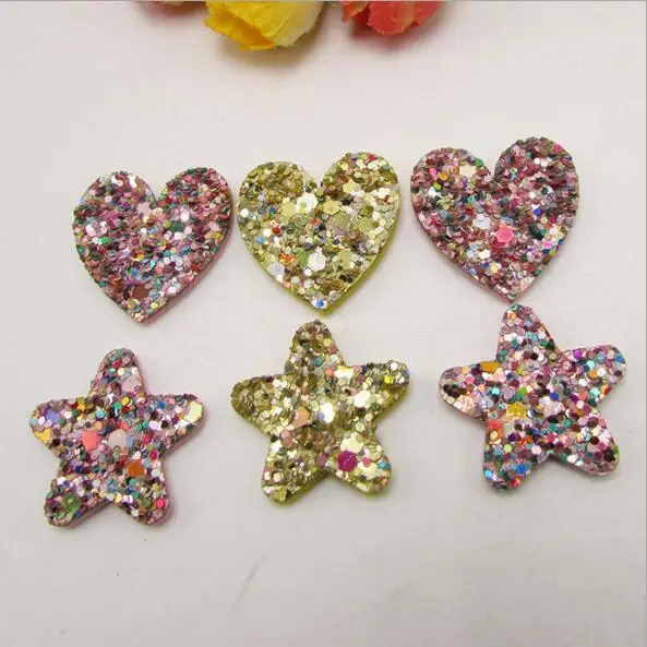 

50PCS/lot 2.5cm shiny star,heart padded applique Crafts for garment accessories and Girl Hair Jewelry Decoration