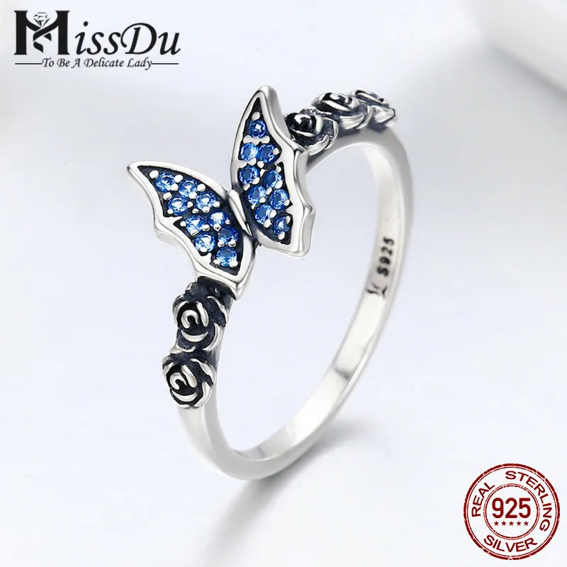 Spring Collection 925 Sterling Silver Butterfly& Flower Blue CZ Finger Rings for Women Sterling Silver Jewelry SCR285