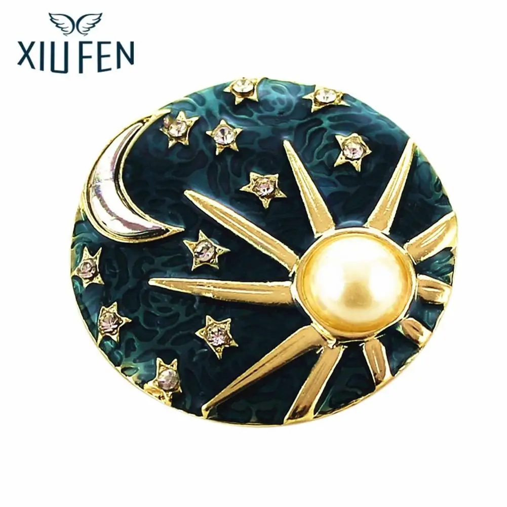 

XIUFEN Women Imitation Pearl Elephant Sun Moon Star Brooch All-match Men's Suit Breastpin