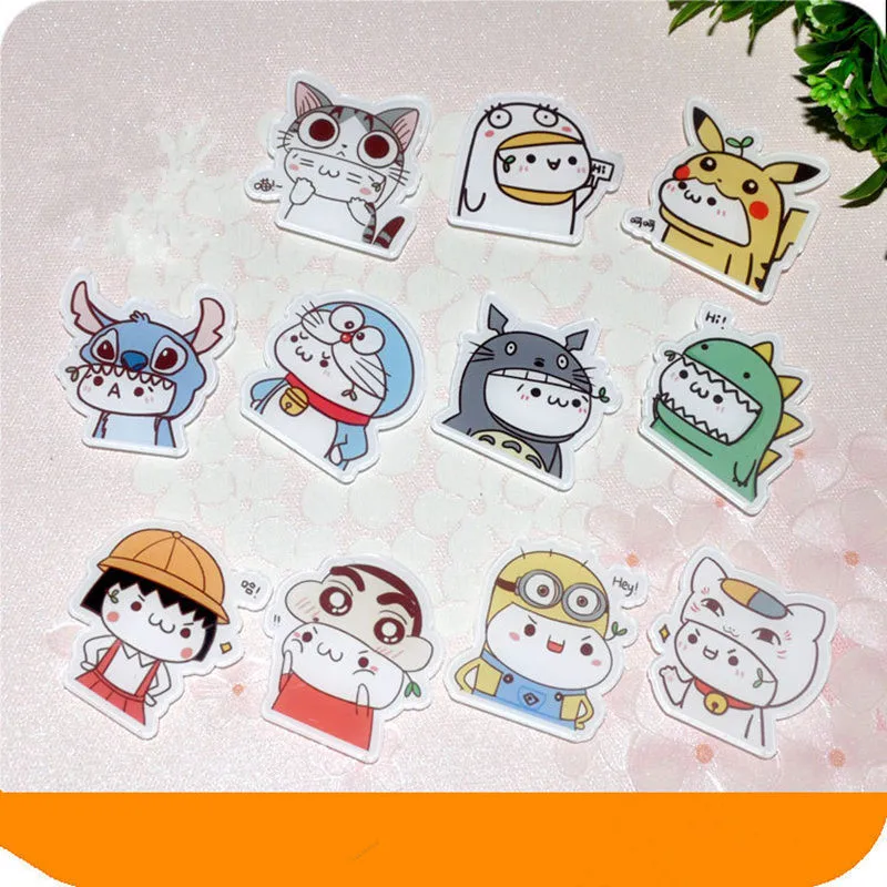 

Hot Sale 1PCS Spider man stitch Totoro Sailor Moon Cat Pikachu Dogs Cartoon Badges Acrylic Pins Brooch Backpack Bags Decoration