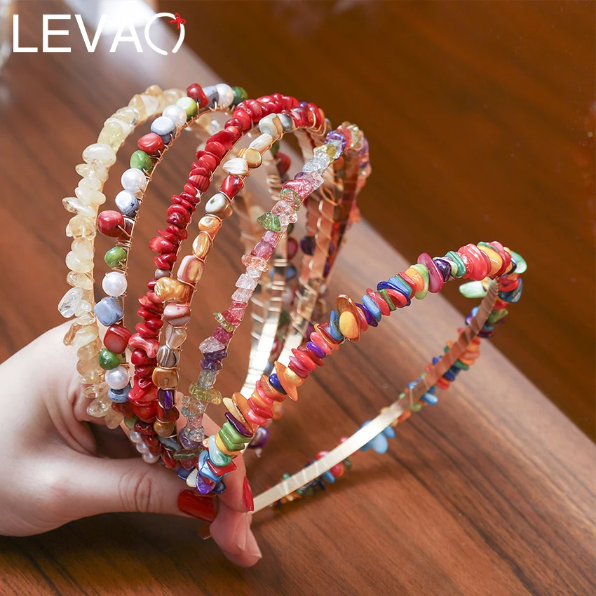 

Levao Colorful Natural Stone Hairband for Women Headwear Bohemian Girls Crystal Beaded Hair Hoop Handmade Bezel Hair Accessories