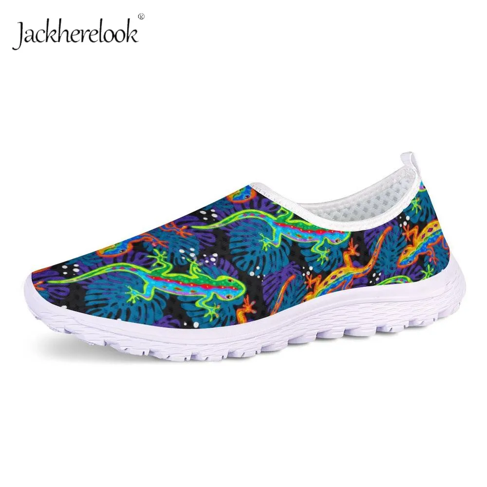 

Jackherelook Light Summer Mesh Breathable Flats Sneakers Women Men Castal Flat Shoes Colorful Funny Animal Lizard Print Sneaker