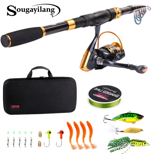 Cheap Sougayilang 1.8-2.4m Telescopic Fishing Rod With Spinning Reels Combo Portable Travel Pole Lure Line Bag Sets Kit Fishing Tackle Cheap Sougayilang 1.8-2.4m Telescopic Fishing Rod With Spinning Reels Combo Portable Travel Pole Lure Line Bag Sets Kit Fishing Tackle