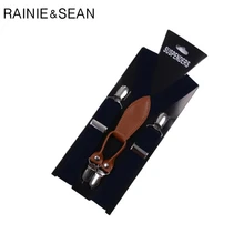 Renie SEAN, черные подтяжки, мужские, в клетку, кожа, сплав, 4 зажима, пояс для подтяжек, Ретро стиль, мужские подтяжки, для взрослых, подтяжки, ремень для брюк