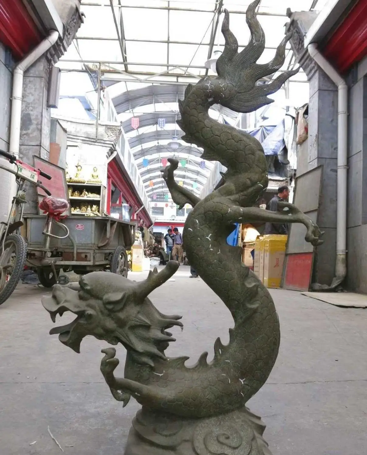

36" Huge China Bronze fine circle around four claws dragon Sculpture Statue