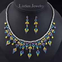 Дизайн Роскошный разноцветный кубический цирконий свадебные комплекты ювелирных изделий, AAA CZ ожерелье серьги набор для Аксессуары для невесты