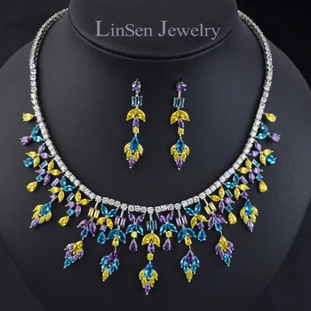

New design luxury multicolor Cubic Zirconia wedding bridal jewelry sets,AAA CZ necklace earring set for bride accessory