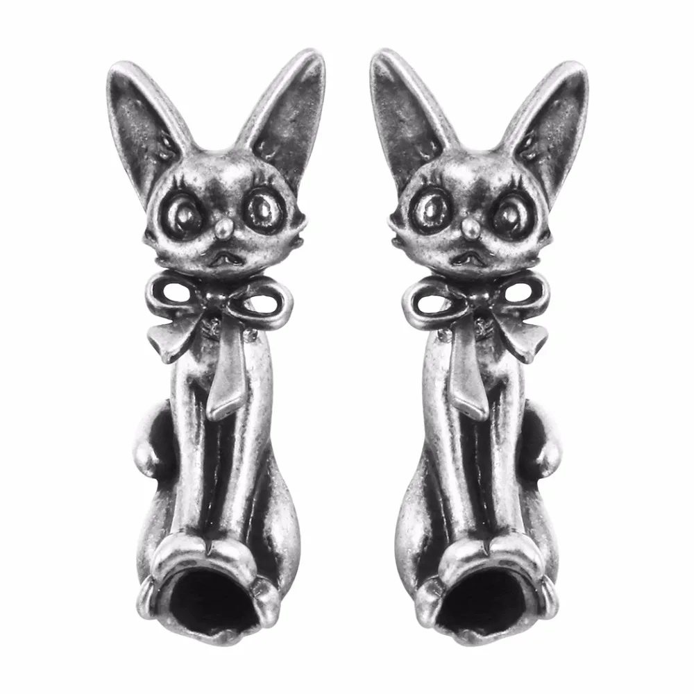 

QIAMNI 3D Vintage Punk Gothic Lovely Bow Cat Animal Kitten Shake Body Piercing Stud Earrings For Women Men Party Jewelry Bijoux