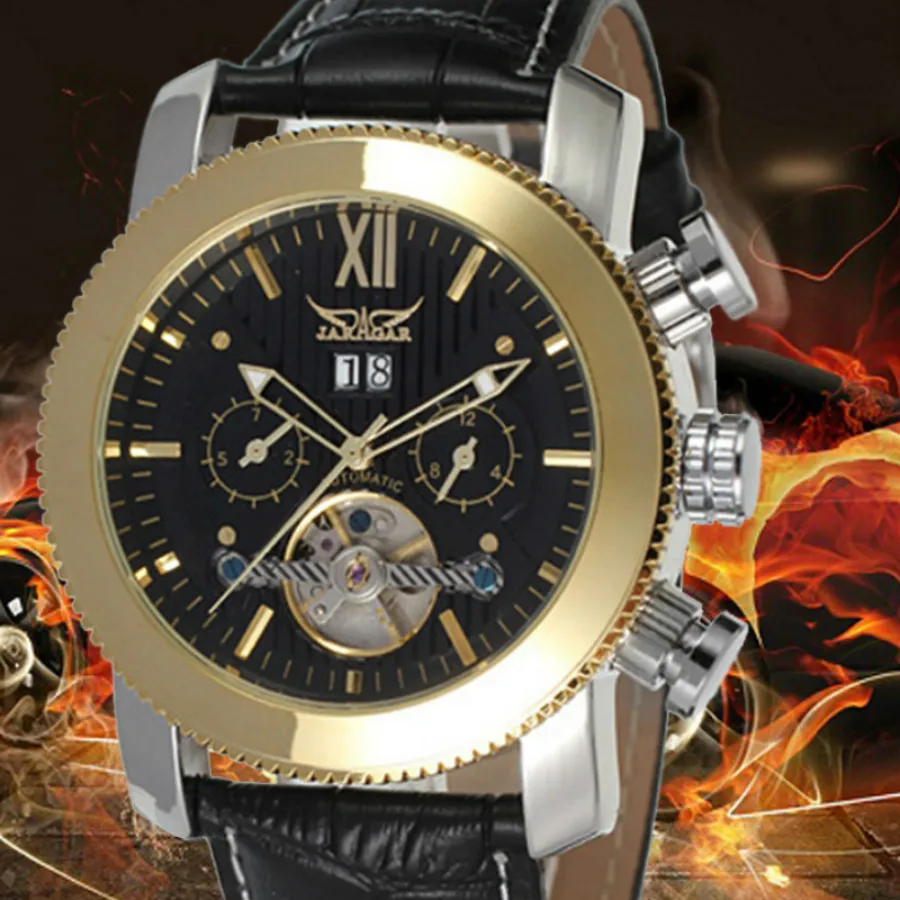 

New Original JARAGAR Watch Automatic Mechanical Watches Leather Tourbillon Flywheel Mens Watch Box