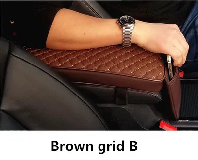Универсальный автомобильный подлокотник, коробка, чехлы для телефона из искусственной кожи, карман для хранения карт памяти, автомобильная центральная консоль, подушка для рук - Название цвета: Brown grid B
