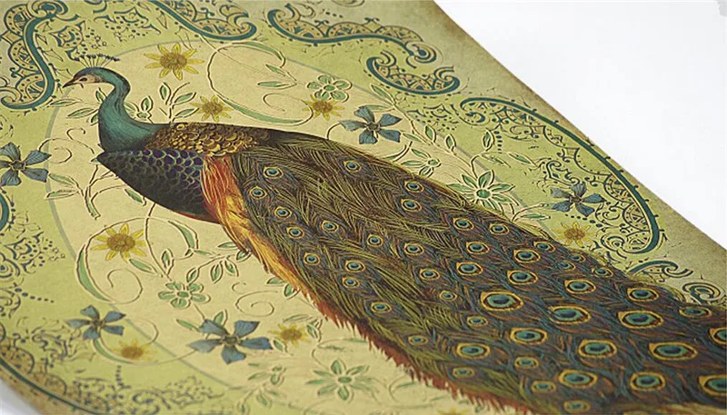Vintage classic hand-drawing peacock A style poster retro kraft paper bar cafe home decor painting wall sticker 51x35cm