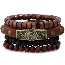 Taichi Believe Многослойные перья деревянные бусины обёрточная бумага тканые натуральная кожа мужские браслеты для женщин модный браслет мужские ювелирные изделия