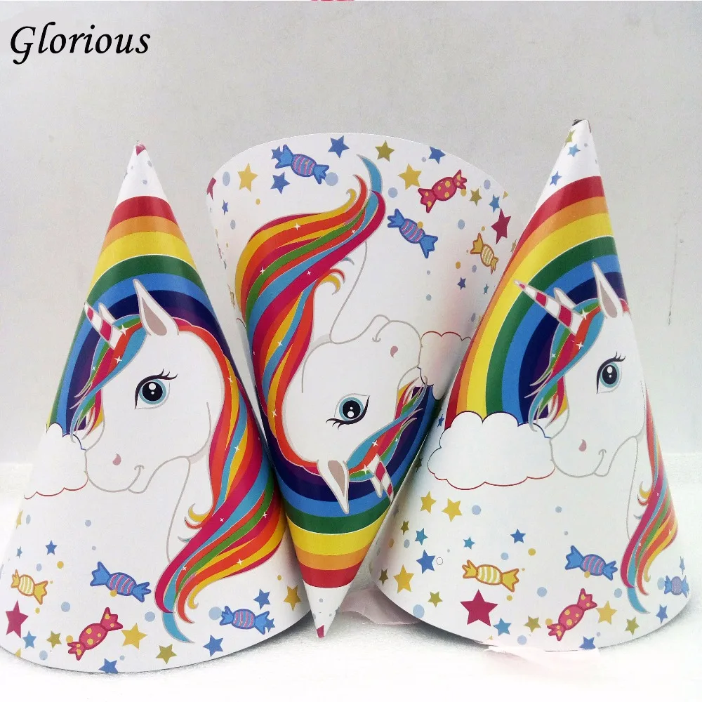 6 шт. тематические праздничные бумажные шапки с единорогом для детей, детские вечерние украшения на день рождения