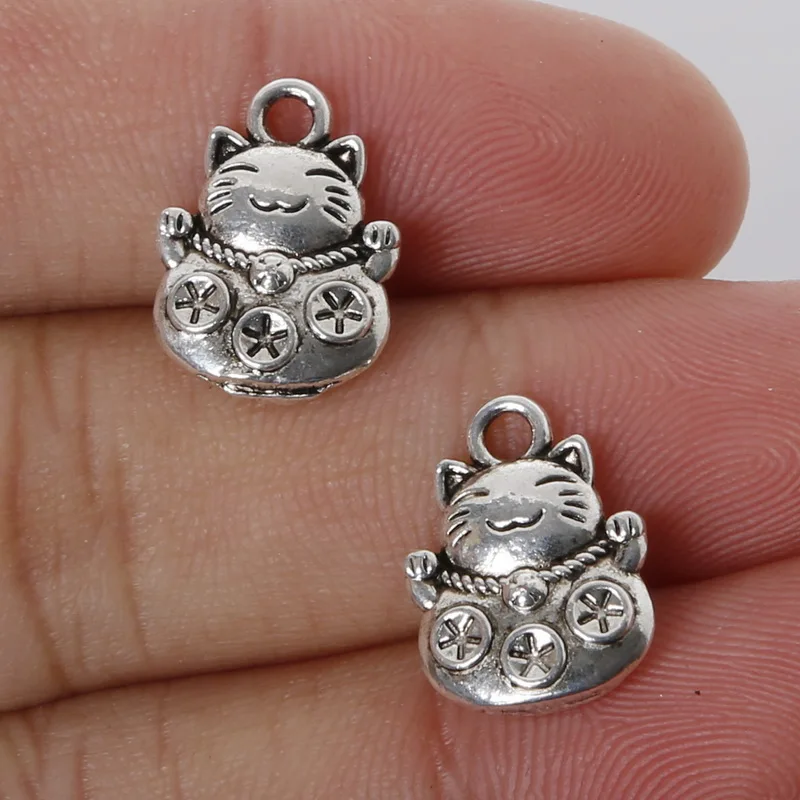 

7Pcs 11X15mm Zinc Alloy Silver Plated Fortune Lucky Cat Charms Pendants For Jewelry Making DIY Necklace Bracelet Beads Earring