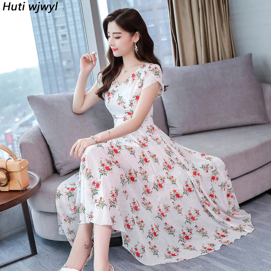 

Summer New 3XL Plus Size Boho Floral Sundress 2019 Vintage Print Chiffon Beach Maxi Dresses Women Elegant Bodycon Party Vestidos