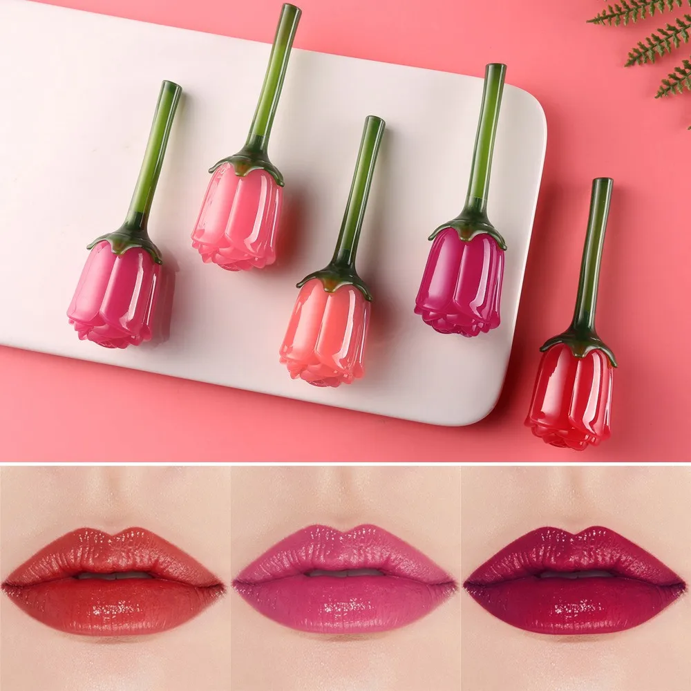

FRESHME Makeup Flower Glitter Lip Gloss Long Lasting Moisturizing Lipstick 5 Colors Lip Tint Glitter Lipstick Cosmetic Beauty