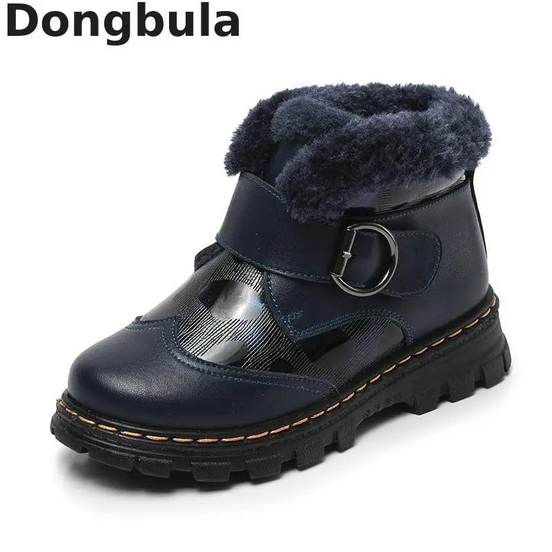 

Winter Martin Boots For Boys Children Genuine Leather Plush Warm Fashion Snow Boots Non-slip Flat Rubber Outdoor Sports Shoes