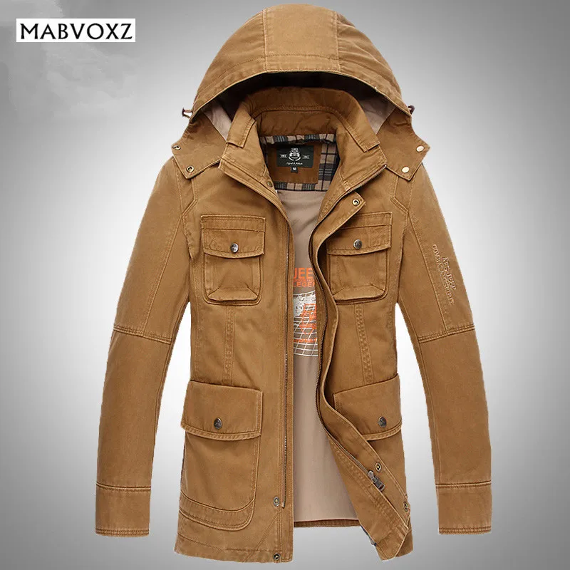 Pockets Design Hooded Jacket Men Loose Autumn Winter