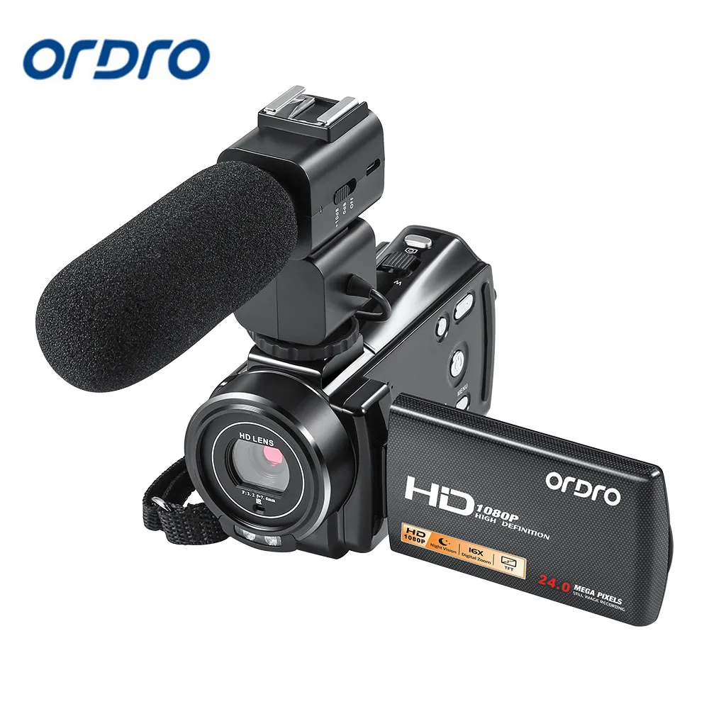 Цифровая видеокамера Ordro V7 Plus 3 0 дюйма HD 1080P 24 МП 16x5 CMOS датчик поддержка