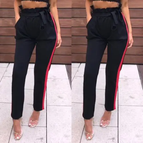 Moda Donna Vita Alta Pantaloni Striscia Rossa Loto Lato Pantaloni Cinghia  Dell'arco Delle Nuove Signore di Formato|high waist pants|women high waist  pantsfashion trousers - AliExpress