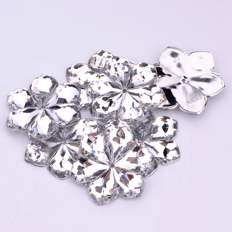 JUNAO 28mm 수 놓은 크리스탈 AB 대형 꽃 라인 석 큰 Strass Applique 바느질 아크릴 보석 공예에 대 한 플랫 다시 크리스탈 돌