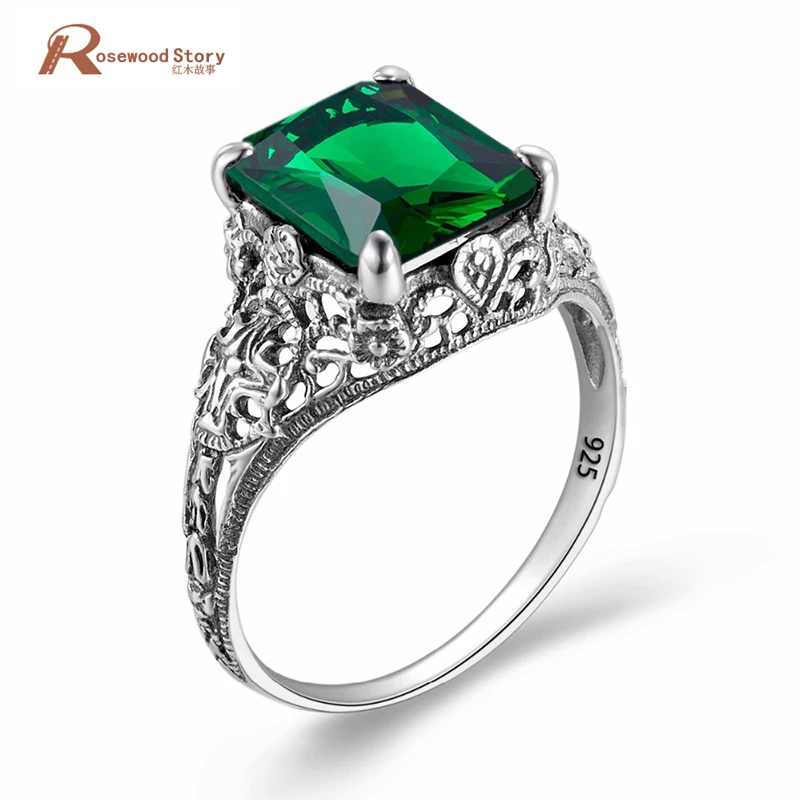 

Unique Green CZ Engagement Rings For Women 925 Silver Vintage Austrian Crystal Birthstone Ring Christmas Gift Turkish Jewelry