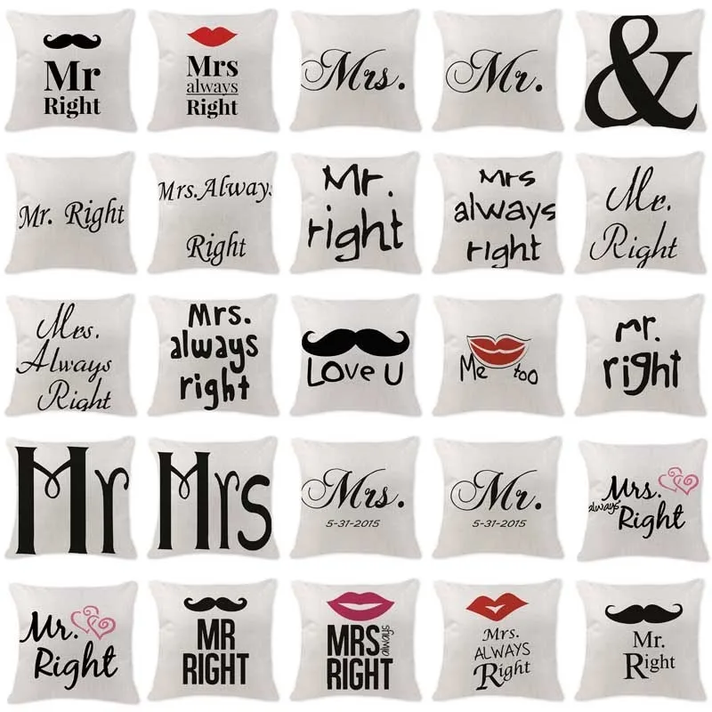 High Quality Cushion Cover Scandinavian Mr Mrs Letter Pillowcases Car Seat Chair custom Linen Home Decor