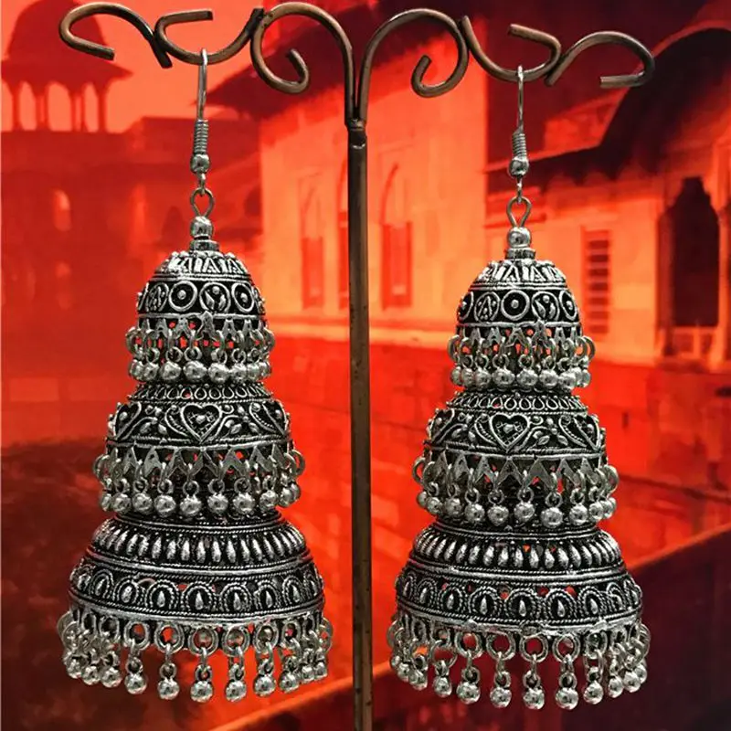 Индийские, марокканские женские ювелирные изделия, три слоя, тяжелые серьги для женщин, афганские, богемные, тайские, Мяо, серебряные племена, кисточка, большой подарок