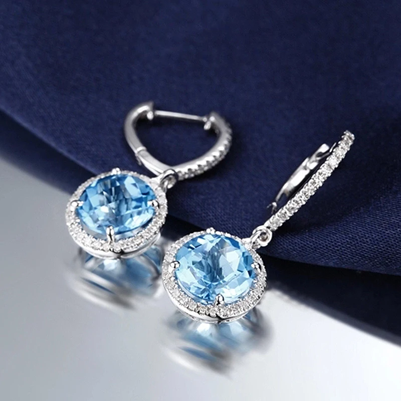 Caimao ювелирные изделия 14kt Белое золото 3 65ct Швейцарский синий 8 мм круглый топаз и