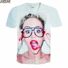 Hot-sale Funny Miley Cyrus Making A Face Print T Shirts for Men and Women Music Funs 3D Graphic Crewneck Tees Plus Size M-XXL