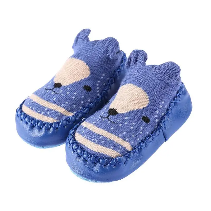 Нескользящие забавные домашние носки-тапочки для новорожденных г. Носки для маленьких мальчиков с резиновой подошвой, милые весенне-осенние зимние носки для маленьких девочек - Цвет: Небесно-голубой