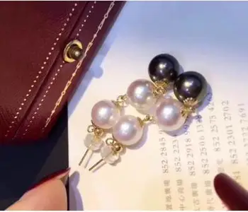 

free shipping >noble jewelry charming pair of south sea round white black multicolor pearl earring 14k