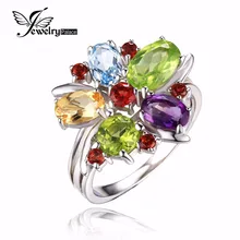 JewelryPalace Flower Multicolor three.1ct Pure Amethyst Garnet Peridot Citrine Blue Topaz Cocktail Ring Pure 925 Sterling Silver